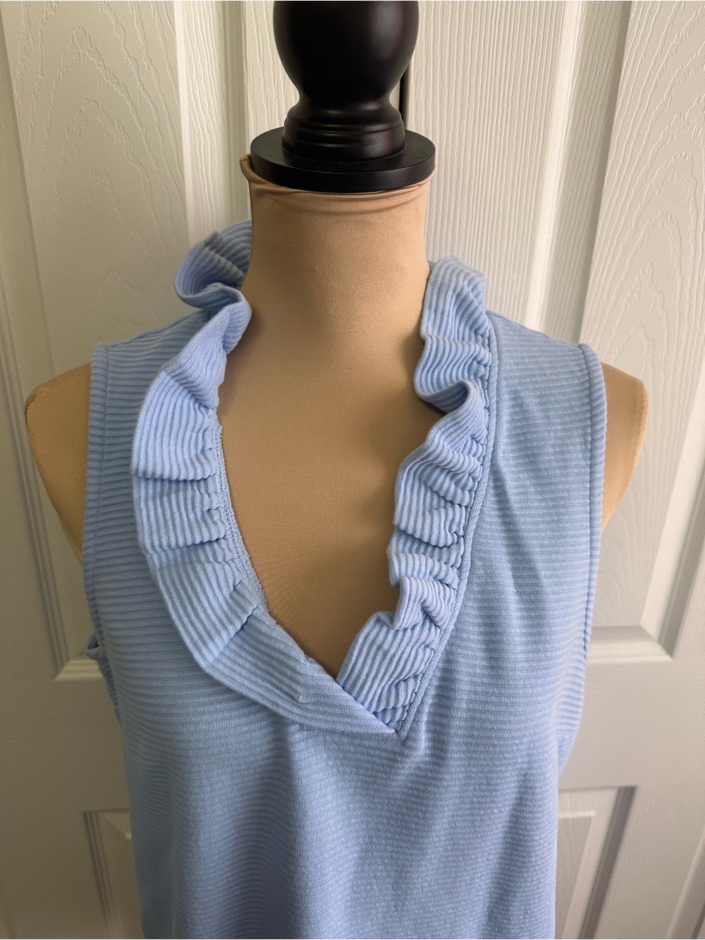 crown & ivy Light Blue Ruffled V-Neck Ribbed Tank - Picture 2 of 7